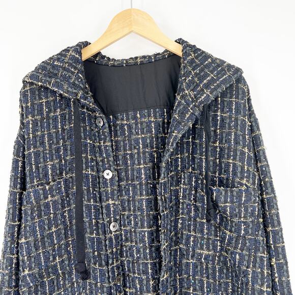 Oversized Flannel Metallic Tweed Button Down Hoodie Men's Size XS - Picture 5 of 5